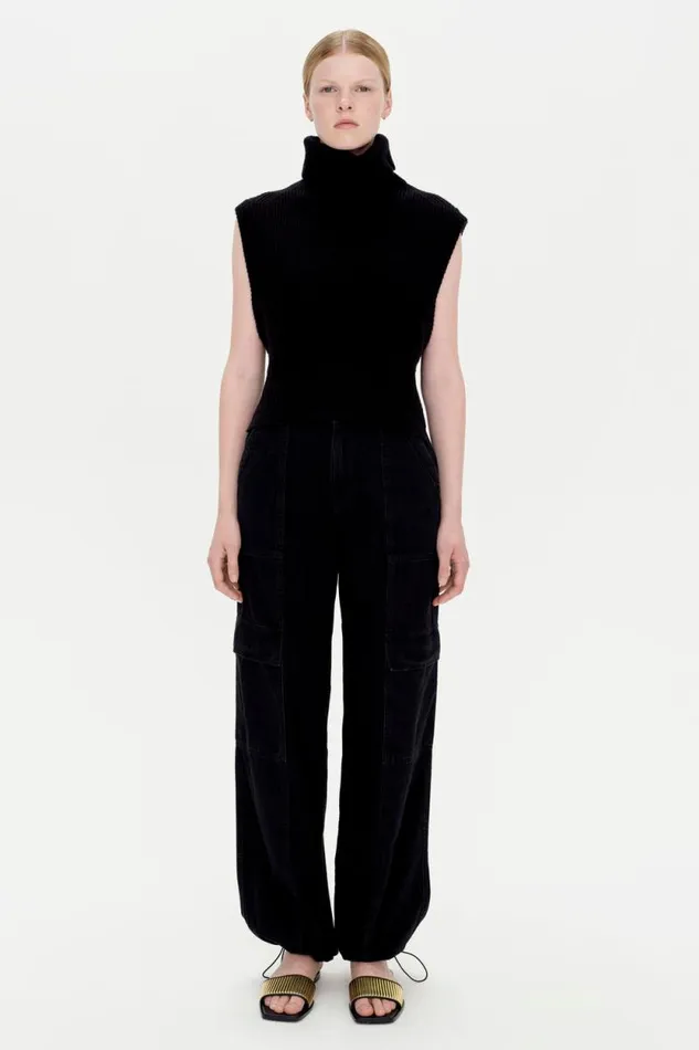 Women Knitwear Jonathan Simkhai Maple Top Black Sleeveless Turtleneck Top