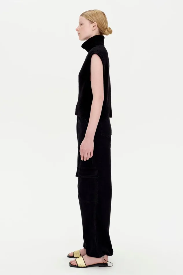 Women Knitwear Jonathan Simkhai Maple Top Black Sleeveless Turtleneck Top