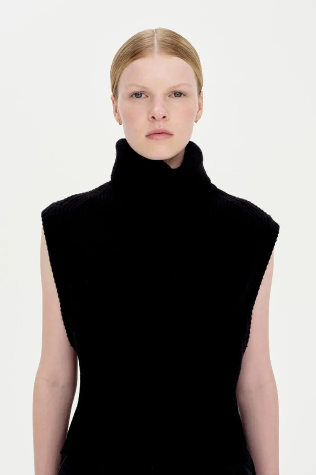 Women Knitwear Jonathan Simkhai Maple Top Black Sleeveless Turtleneck Top