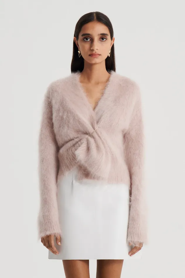 Women Knitwear Scanlan Theodore BRUSHED MOHAIR WRAP CARDIGAN MINK