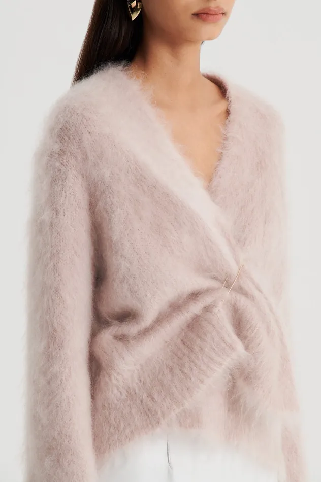 Women Knitwear Scanlan Theodore BRUSHED MOHAIR WRAP CARDIGAN MINK