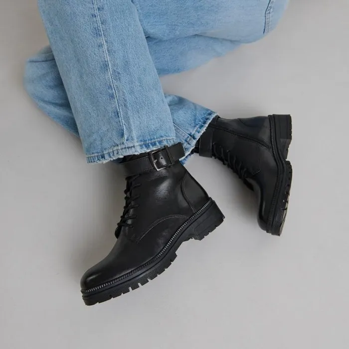Women Laceup Ankle Boots With Notched Soles Black JONAK Ankle Boots Lowboots