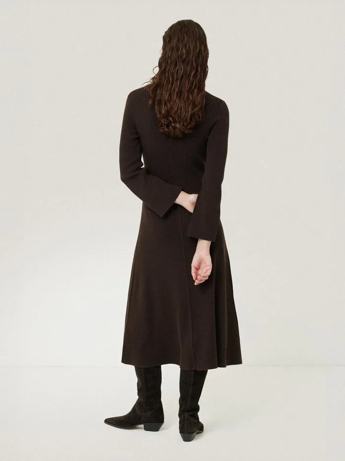 Women Lattice Trim Knitted Dress Brown Jigsaw Knitwear and Cashmere