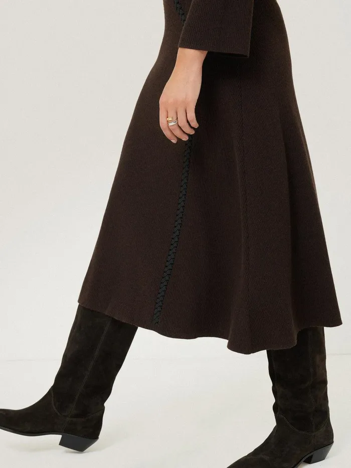 Women Lattice Trim Knitted Dress Brown Jigsaw Knitwear and Cashmere
