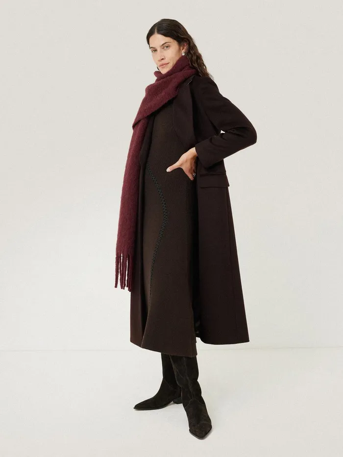 Women Lattice Trim Knitted Dress Brown Jigsaw Knitwear and Cashmere