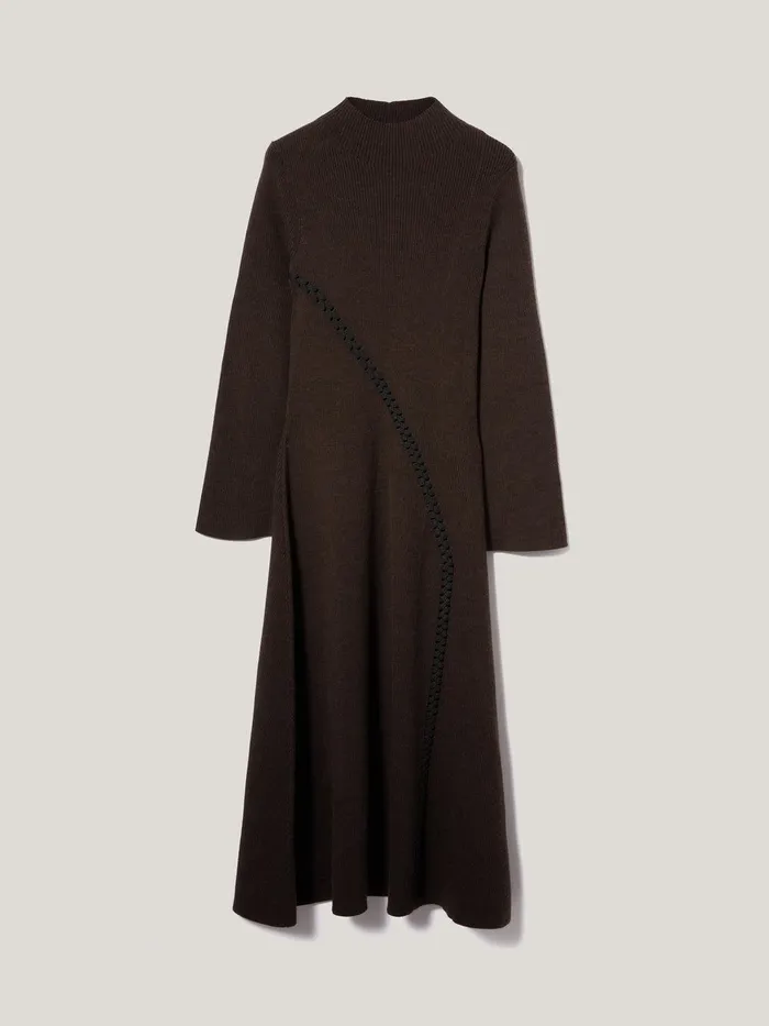 Women Lattice Trim Knitted Dress Brown Jigsaw Knitwear and Cashmere