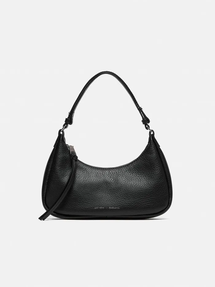 Women Leather Crescent Bag Small Black Jigsaw Leather