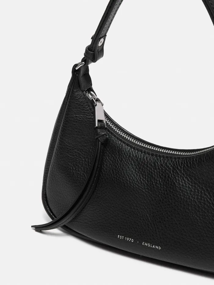 Women Leather Crescent Bag Small Black Jigsaw Leather