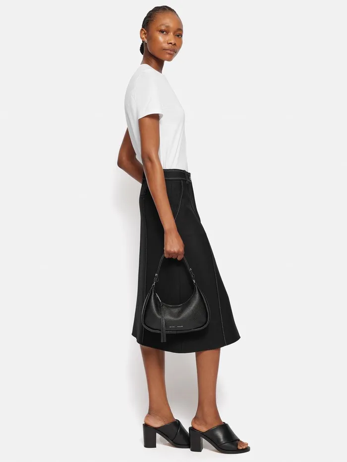 Women Leather Crescent Bag Small Black Jigsaw Leather