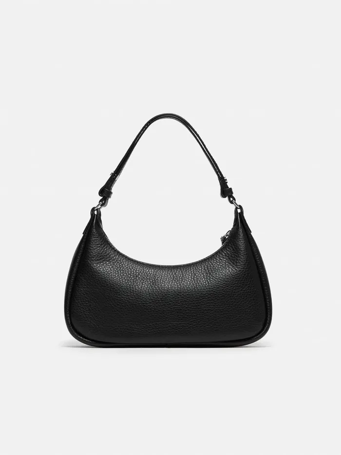Women Leather Crescent Bag Small Black Jigsaw Leather