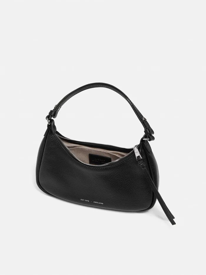 Women Leather Crescent Bag Small Black Jigsaw Leather