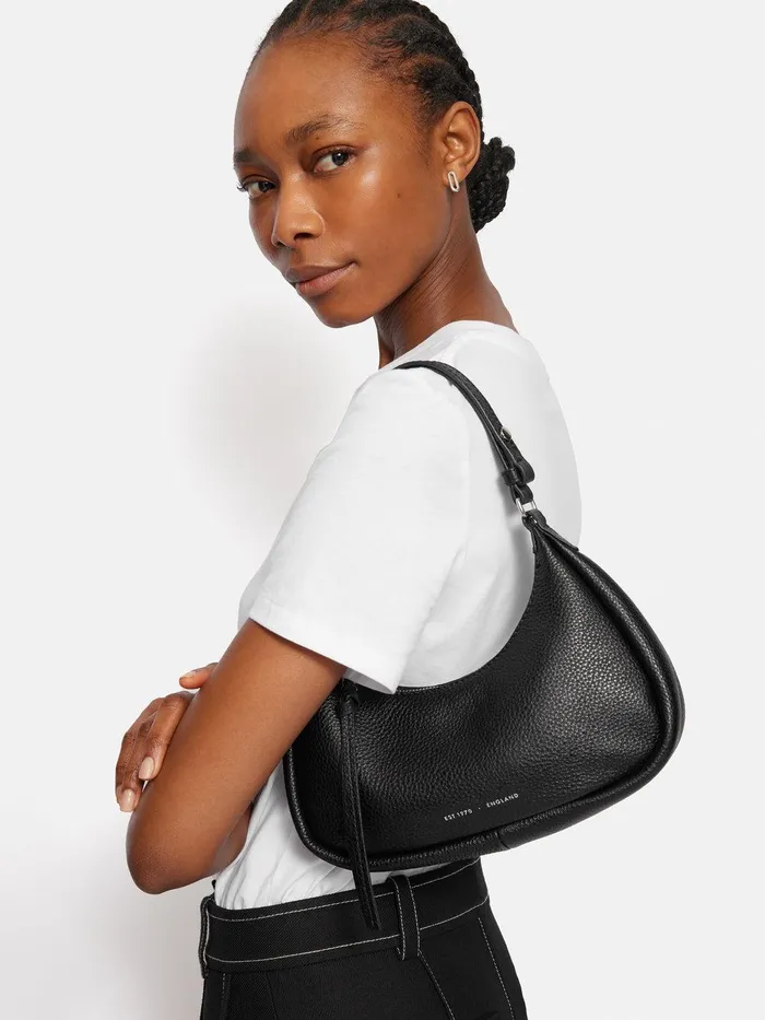 Women Leather Crescent Bag Small Black Jigsaw Leather