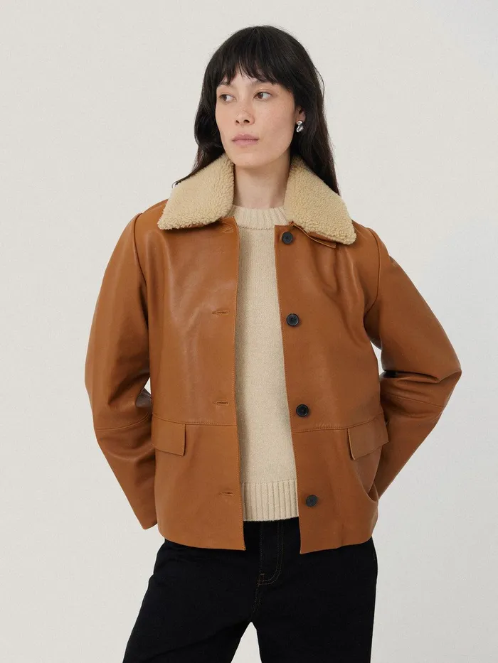 Women Leather Cropped Jacket Ginger Jigsaw Coats and Jackets