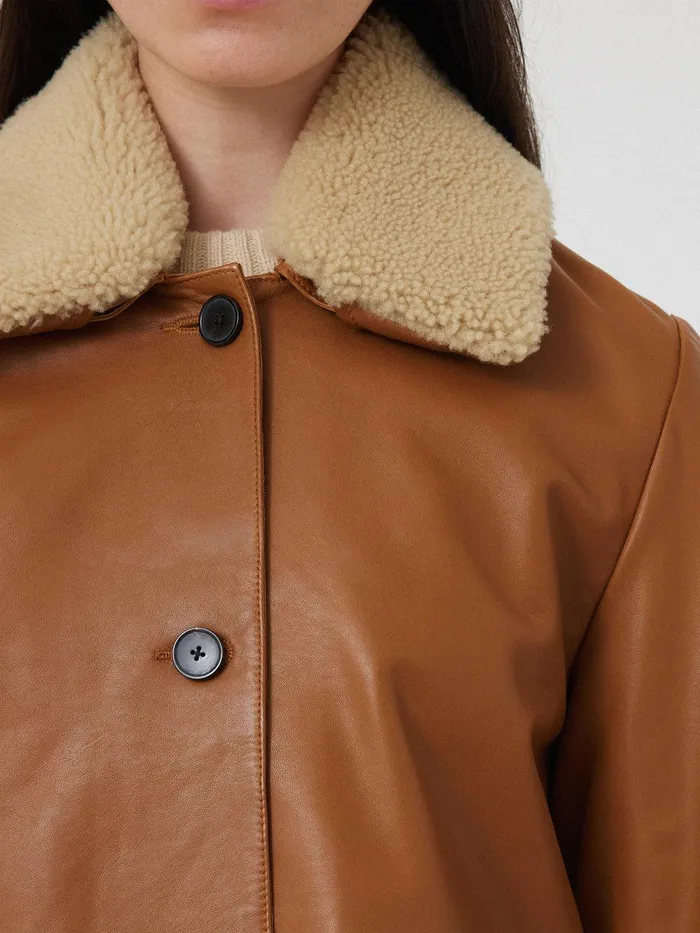 Women Leather Cropped Jacket Ginger Jigsaw Coats and Jackets