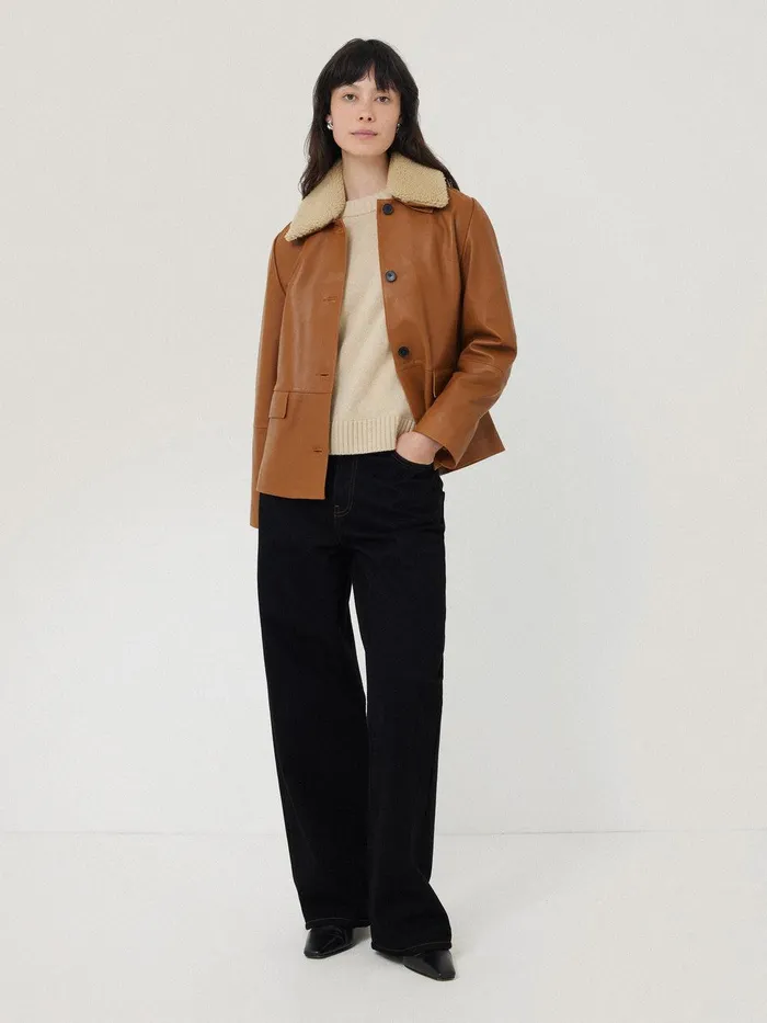 Women Leather Cropped Jacket Ginger Jigsaw Coats and Jackets