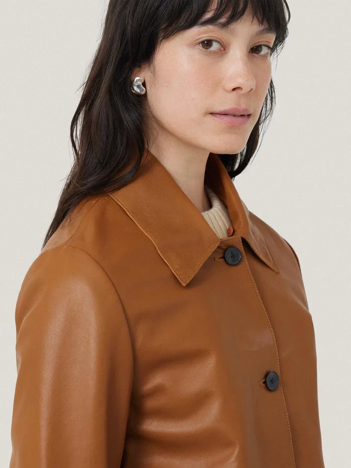Women Leather Cropped Jacket Ginger Jigsaw Coats and Jackets