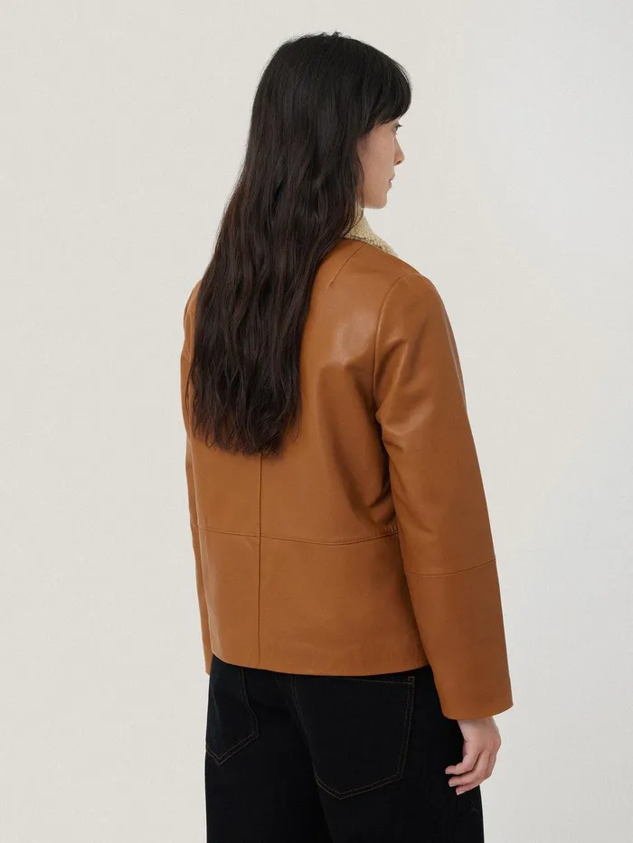 Women Leather Cropped Jacket Ginger Jigsaw Coats and Jackets