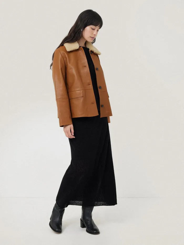 Women Leather Cropped Jacket Ginger Jigsaw Coats and Jackets