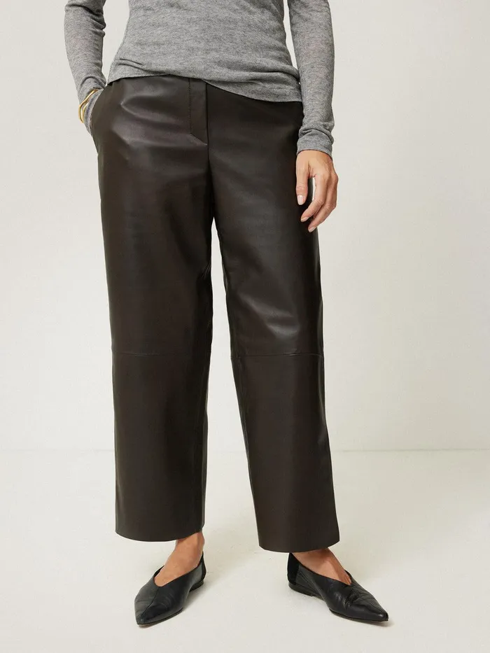 Women Leather Flat Front Trouser Dark Olive Jigsaw Coords
