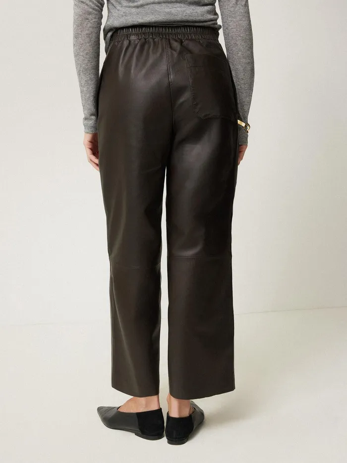 Women Leather Flat Front Trouser Dark Olive Jigsaw Coords