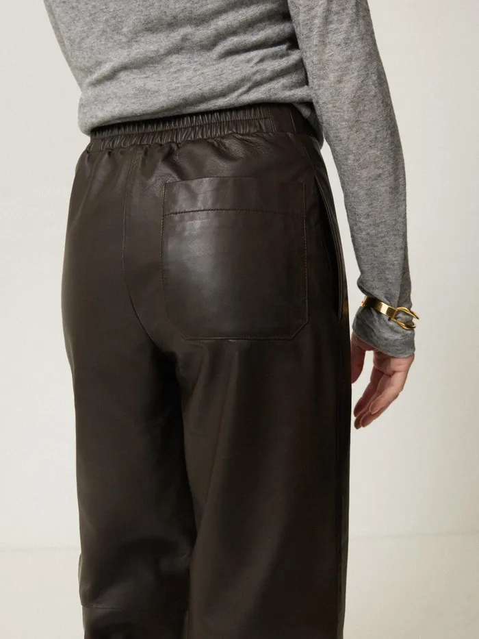 Women Leather Flat Front Trouser Dark Olive Jigsaw Coords