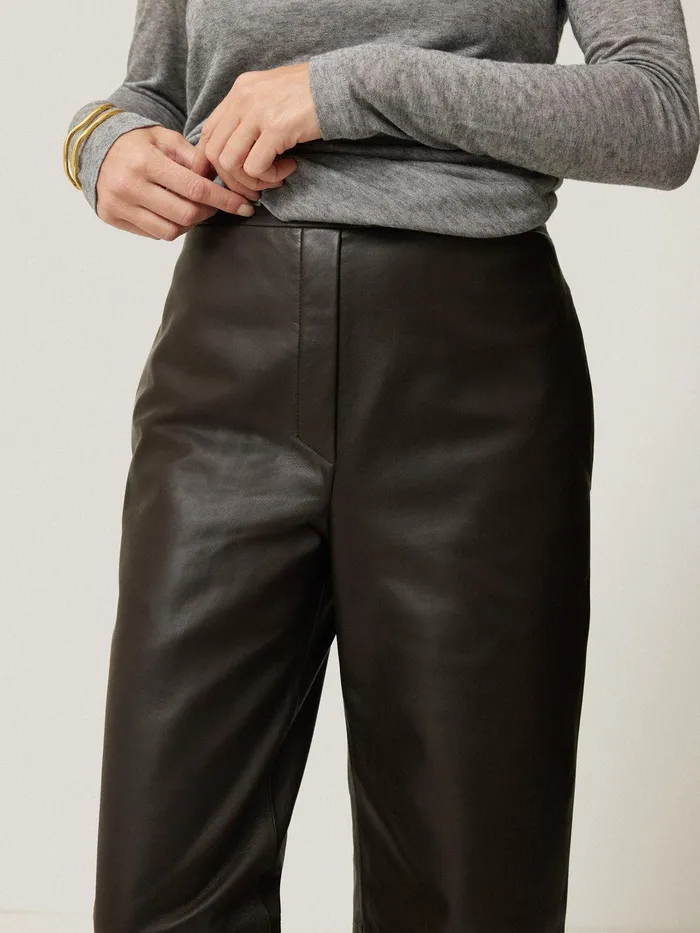 Women Leather Flat Front Trouser Dark Olive Jigsaw Coords
