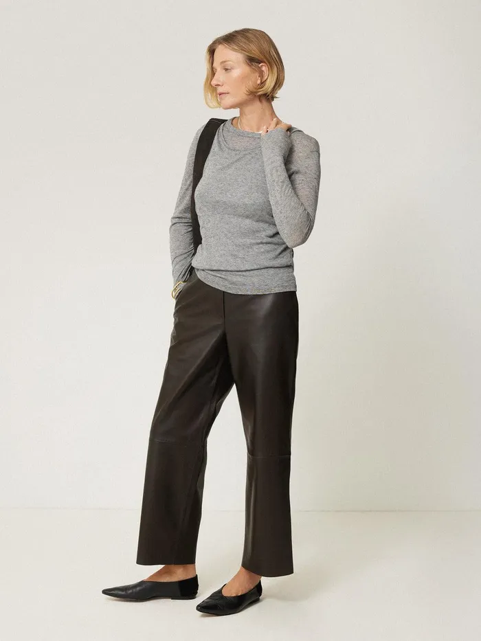 Women Leather Flat Front Trouser Dark Olive Jigsaw Coords