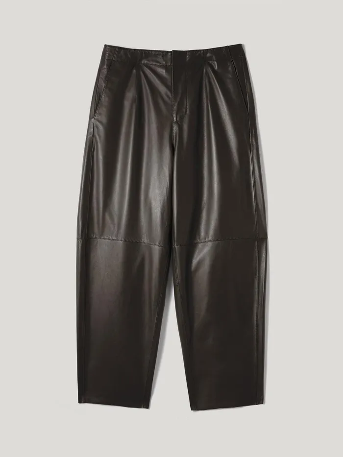 Women Leather Flat Front Trouser Dark Olive Jigsaw Coords