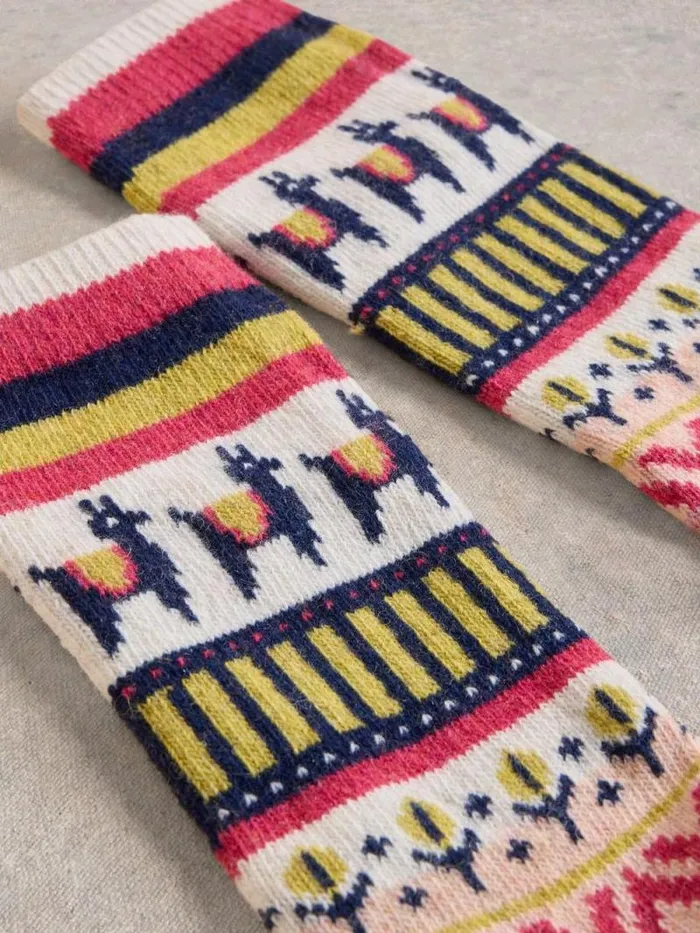 Women Llama Wool Mix Socks Pink Multi White Stuff Socks
