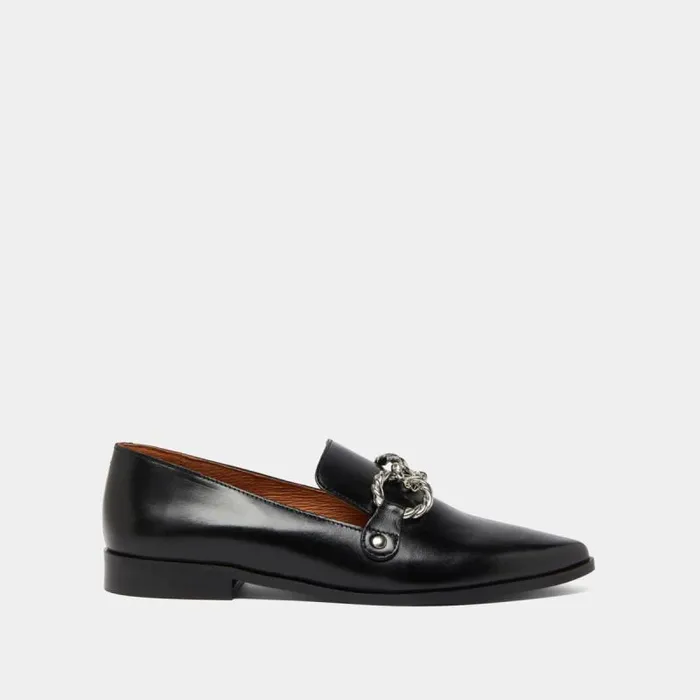 Women Loafers With Silver Buckles And Pointed Toes Black JONAK Loafers