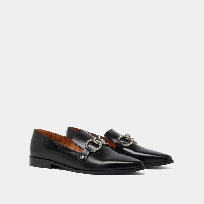 Women Loafers With Silver Buckles And Pointed Toes Black JONAK Loafers