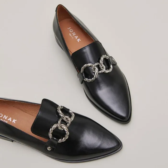 Women Loafers With Silver Buckles And Pointed Toes Black JONAK Loafers