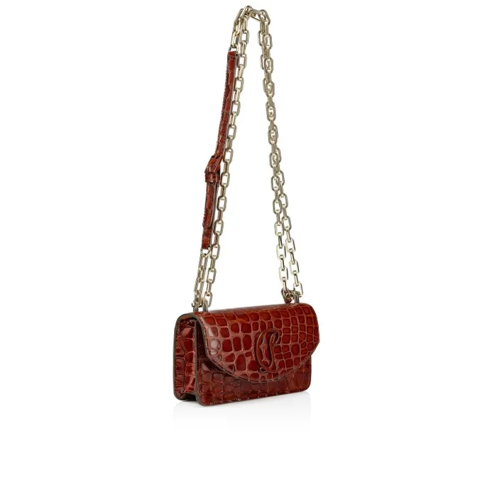 Women Loubi54 Mini Crossbody Bag 8211 Alligator Embossed Calf Leather 8211 Acajou Christian Louboutin Crossbody Bags