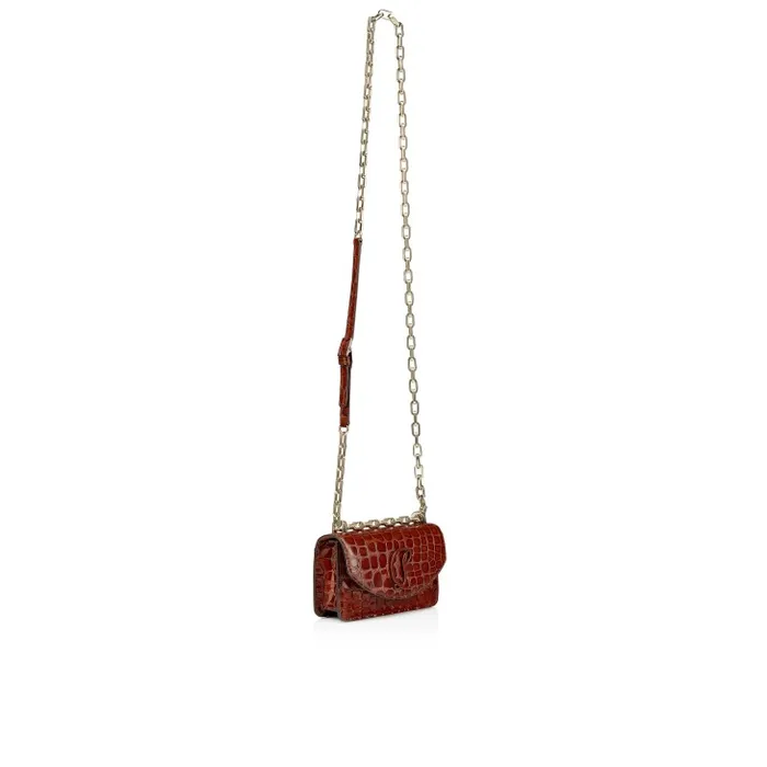 Women Loubi54 Mini Crossbody Bag 8211 Alligator Embossed Calf Leather 8211 Acajou Christian Louboutin Crossbody Bags