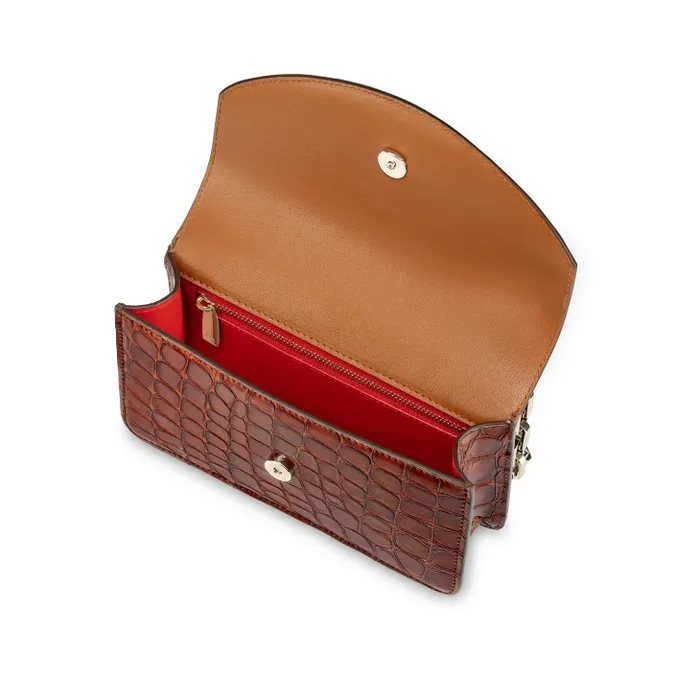 Women Loubi54 Mini Crossbody Bag 8211 Alligator Embossed Calf Leather 8211 Acajou Christian Louboutin Crossbody Bags