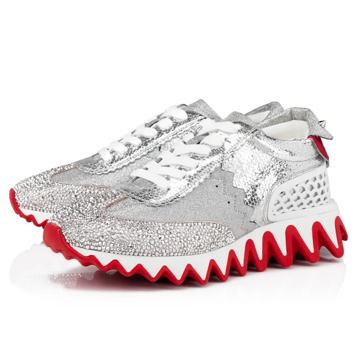Women Loubishark P Strass Sneakers 8211 Glittered Calf Leather Suede And Strass 8211 Silver Christian Louboutin Sneakers