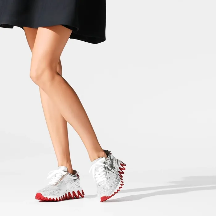 Women Loubishark P Strass Sneakers 8211 Glittered Calf Leather Suede And Strass 8211 Silver Christian Louboutin Sneakers