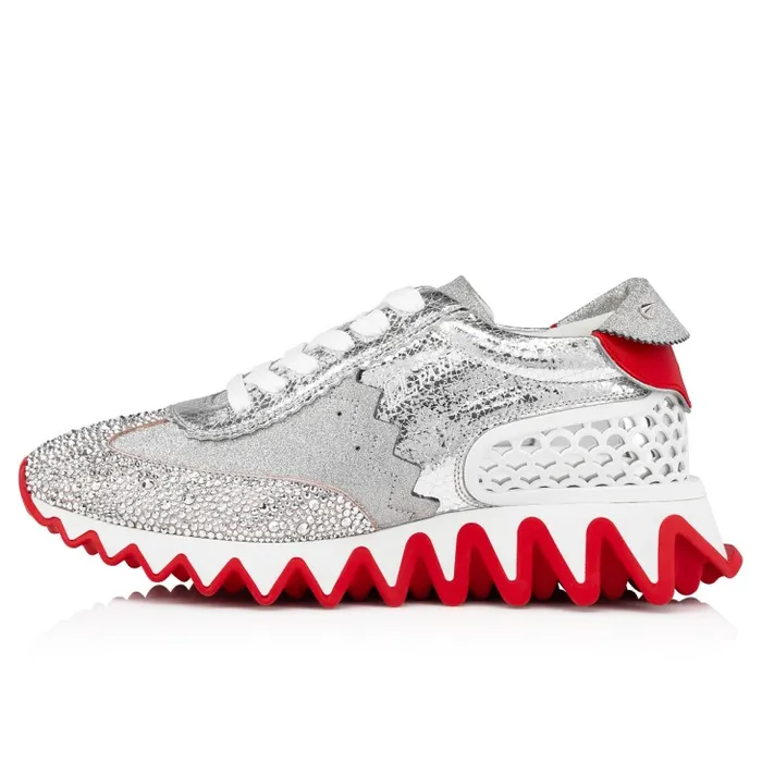 Women Loubishark P Strass Sneakers 8211 Glittered Calf Leather Suede And Strass 8211 Silver Christian Louboutin Sneakers