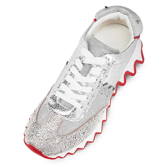 Women Loubishark P Strass Sneakers 8211 Glittered Calf Leather Suede And Strass 8211 Silver Christian Louboutin Sneakers