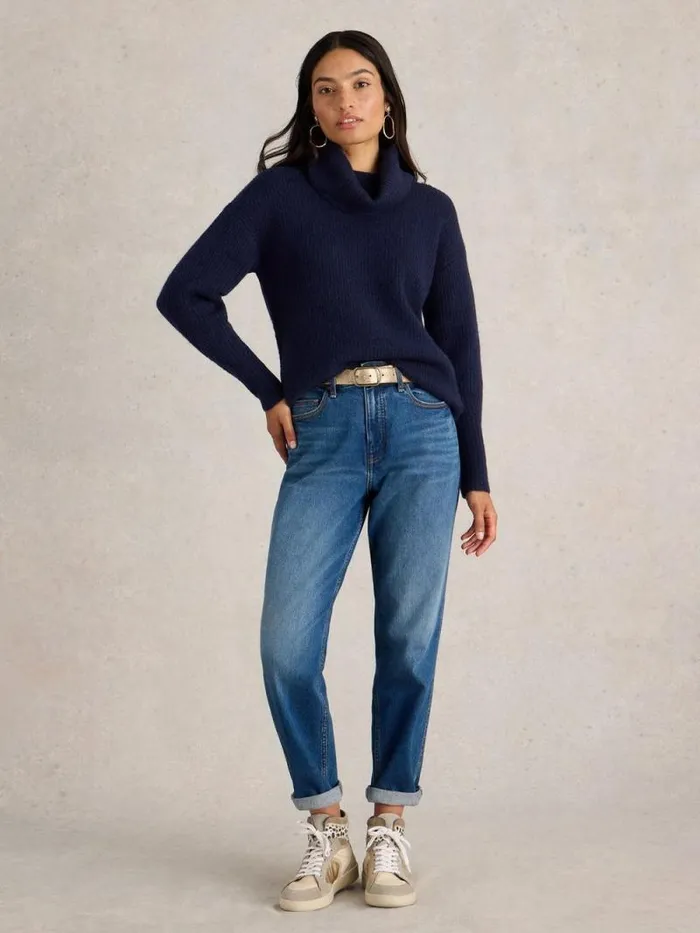 Women LOVELY RIBBED JUMPER French Navy White Stuff Knitwear