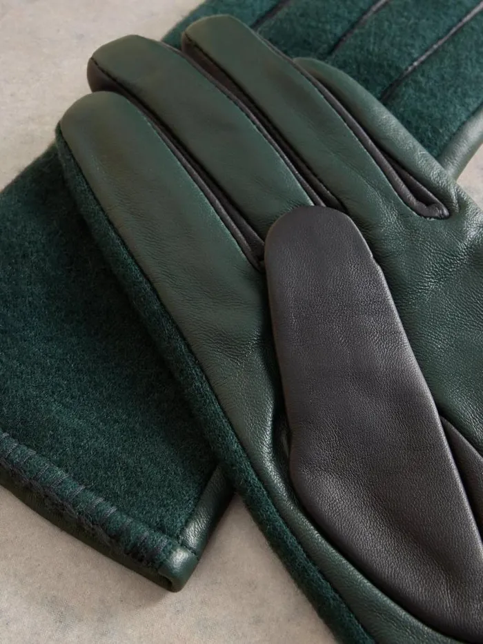 Women Lucie Leather Glove Dark Green White Stuff Hats and Gloves