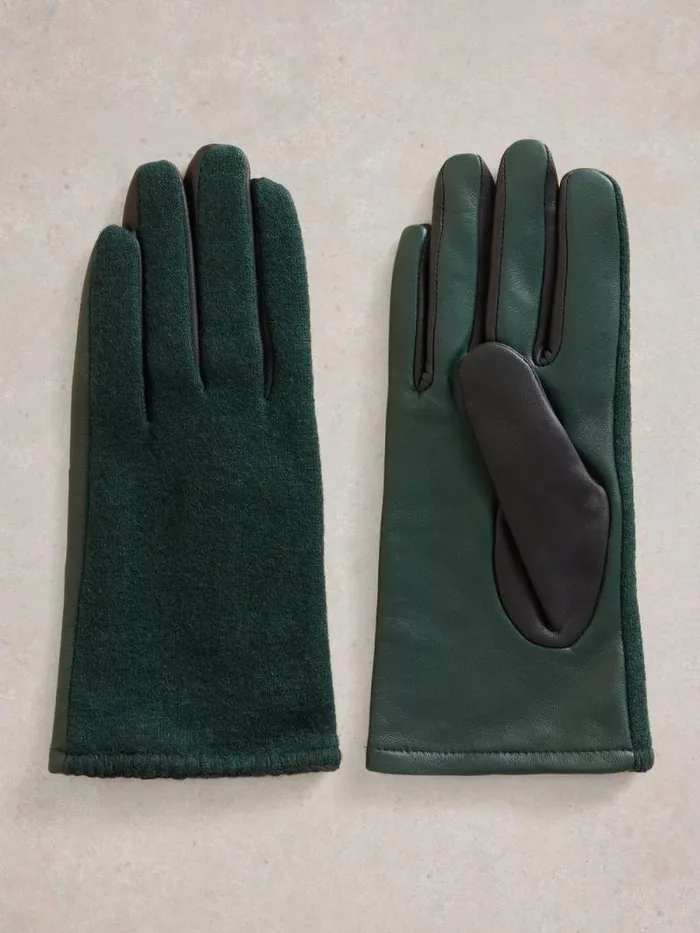 Women Lucie Leather Glove Dark Green White Stuff Hats and Gloves