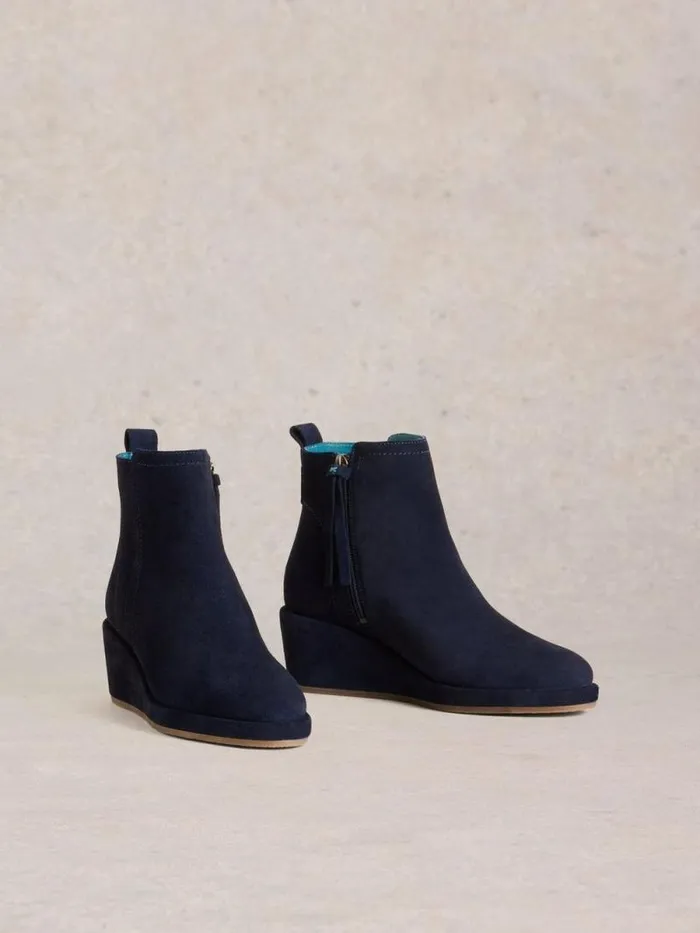 Women Luna Wedge Suede Ankle Boot Dark Navy White Stuff Heels