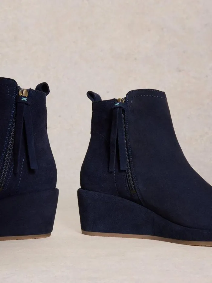Women Luna Wedge Suede Ankle Boot Dark Navy White Stuff Heels