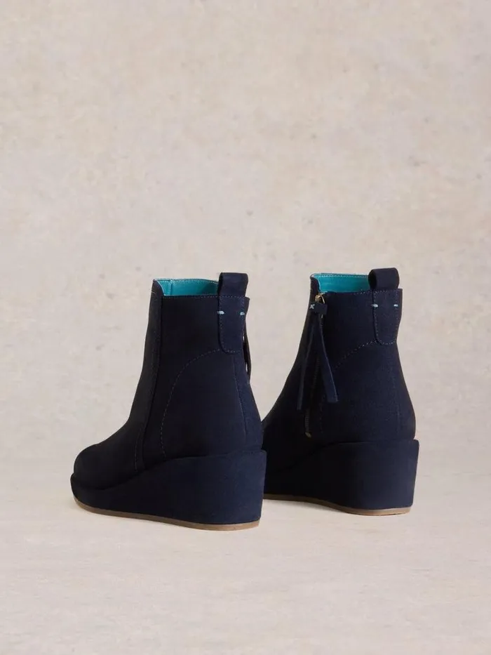 Women Luna Wedge Suede Ankle Boot Dark Navy White Stuff Heels