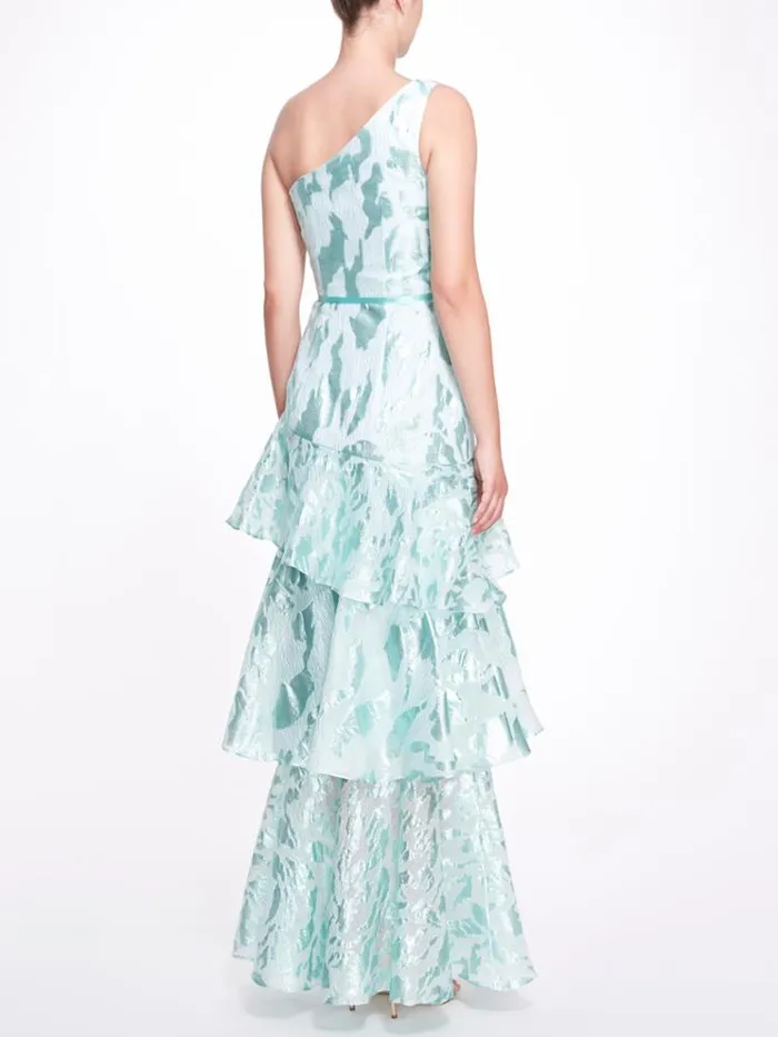 Women Marchesa Marchesa Notte One Shoulder Asymmetrical Tiered Gown Aqua