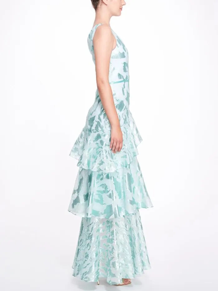 Women Marchesa Marchesa Notte One Shoulder Asymmetrical Tiered Gown Aqua
