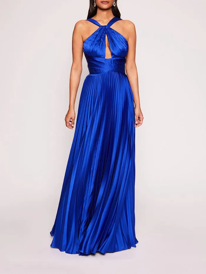 Women Marchesa Marchesa Notte Pleated Foil Gown Sapphire