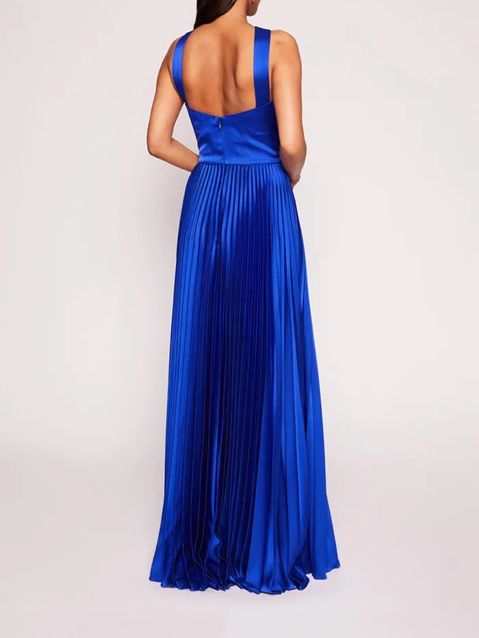 Women Marchesa Marchesa Notte Pleated Foil Gown Sapphire