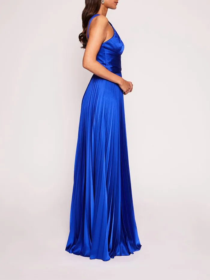 Women Marchesa Marchesa Notte Pleated Foil Gown Sapphire